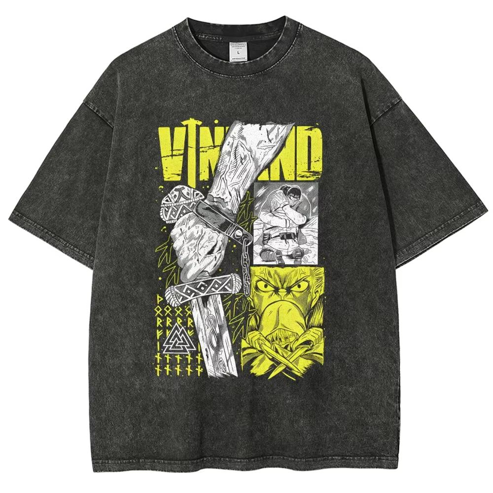 2026 Sommer Locker Reines Baumwoll-Wende-T-Shirt Mit Anime Vinland Saga Thorfinn Comic Gitteraugen Print, Must-Have Für Otaku-Fans T-Shirt