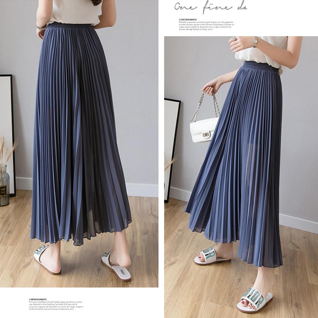 RoyzTocz Calções-Saia Plissados para Gaucho Perna Larga Evasê Longo Roupa Solta Mulheres, Calças, Calças, Calças, Calças, Calças-Culotes, Casual, Elegante, Alongador de Pernas,