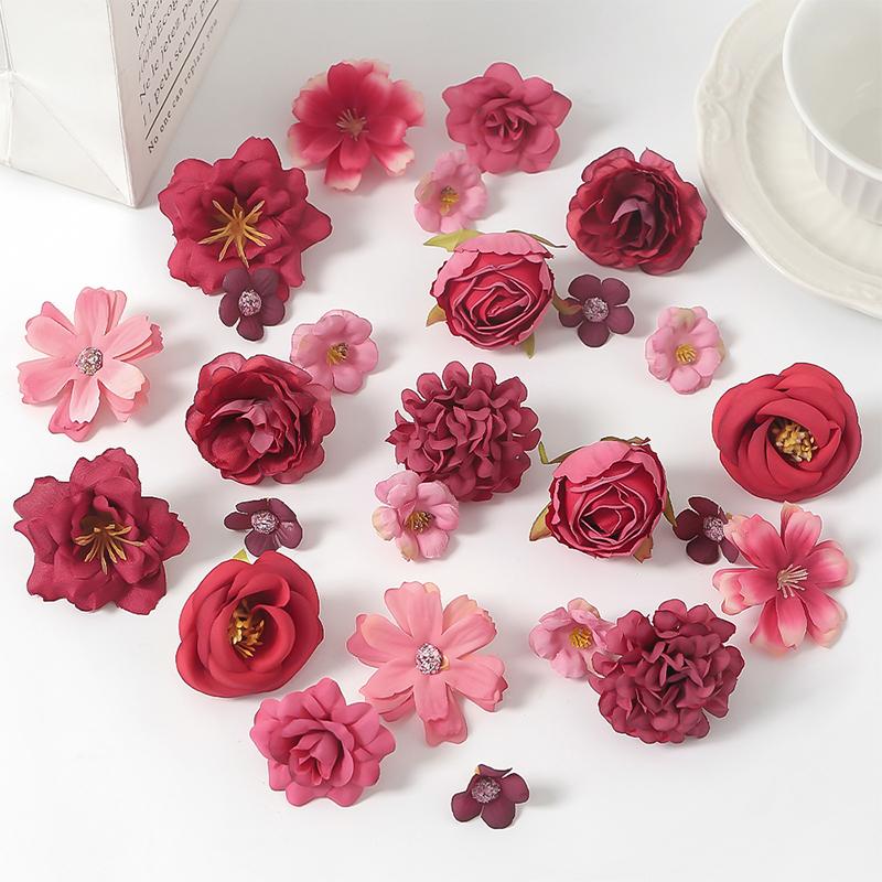 24Pcs 4.5cm Artificial Rose Mixed Silk Flower Head Bulk Craft Wreath Wedding Bridal Baby Shower Home Party Decor DIY Cake Decor