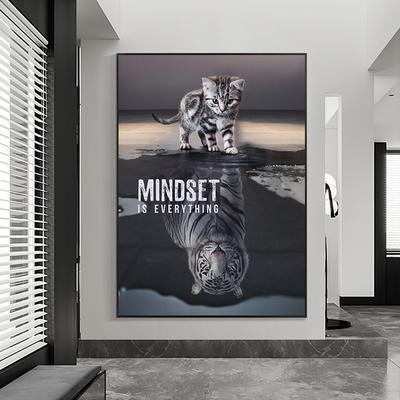 Cartoon Animals Canvas Paintings the Reflection of a Cat Is Like a Tiger Wall Art Posters and Prints for Home Kids Room Decor