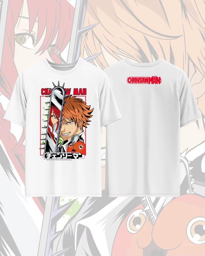 Pure Cotton Anime Chainsaw Man Print T-Shirt, Unisex Loose Retro Y2K Casual Fashion Anime Merch T-Shirt 4XL