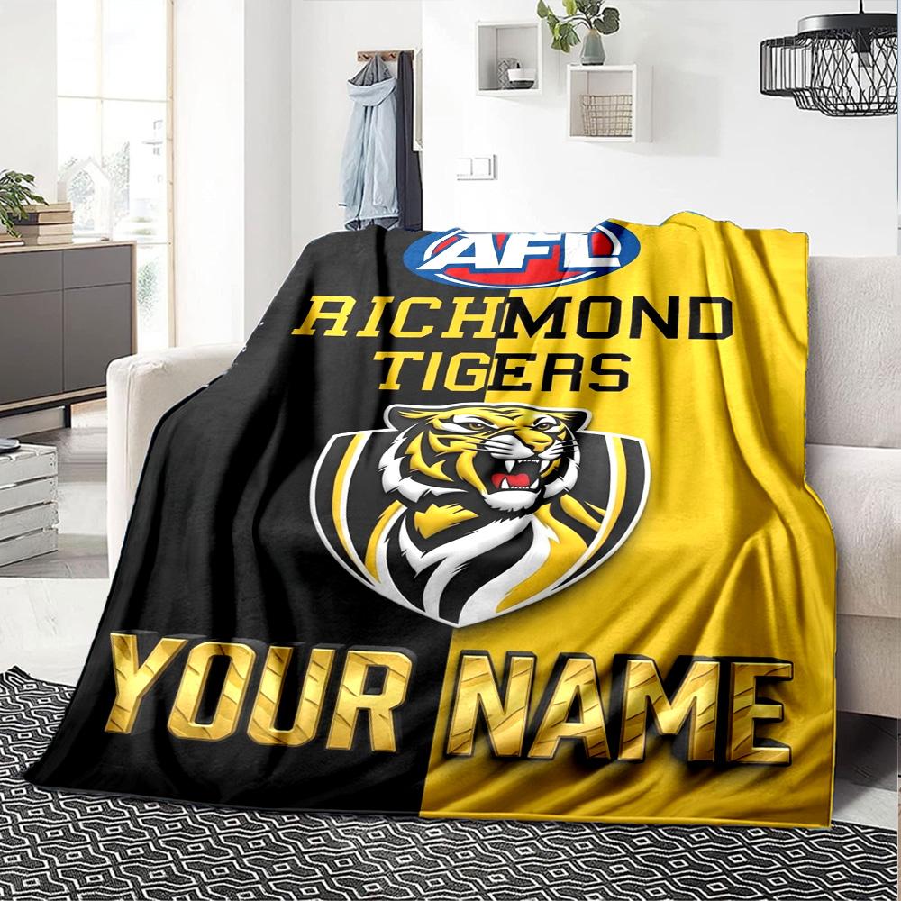 Name Custom Richmond Tigers Print Flannel Blanket High Quality Warm Comfortable Cover for All Seasons Perfect for Gifts Home Decor