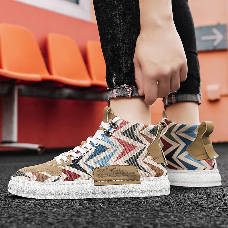 Fashion Fashion High Top Canvas Sneakers Men Summer Breathable Skateboarding Shoes for Men Lightweight Vulcanized Shoes Man Espadrilles