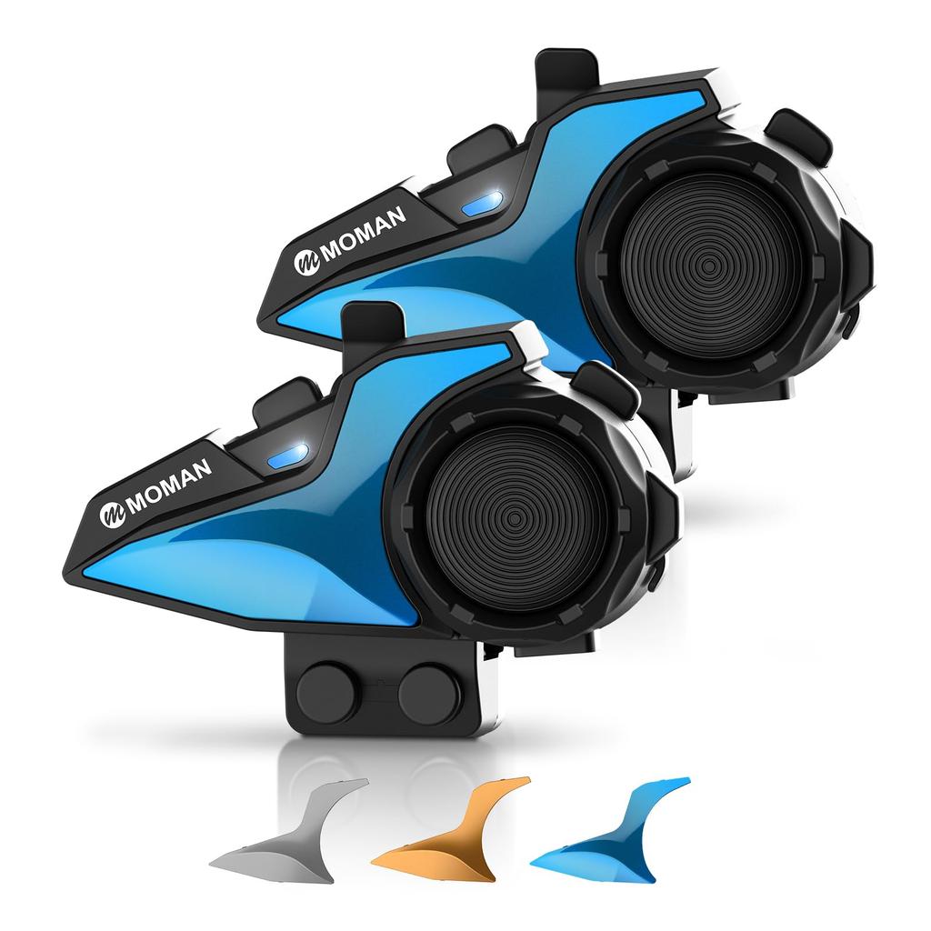 Moman H2E Motorcycle Intercom, 2-Pack (Dual-Chip, Music & Call Multitasking, 1,000 m Range, IPX6)
