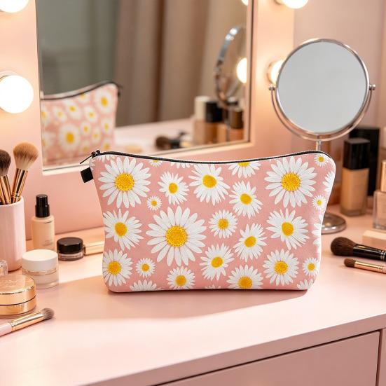 Cosmetic Bag Portable with Zipper Large Capacity Bag Floral Print Compact Travel Makeup Organizer for Cosmetics And Small