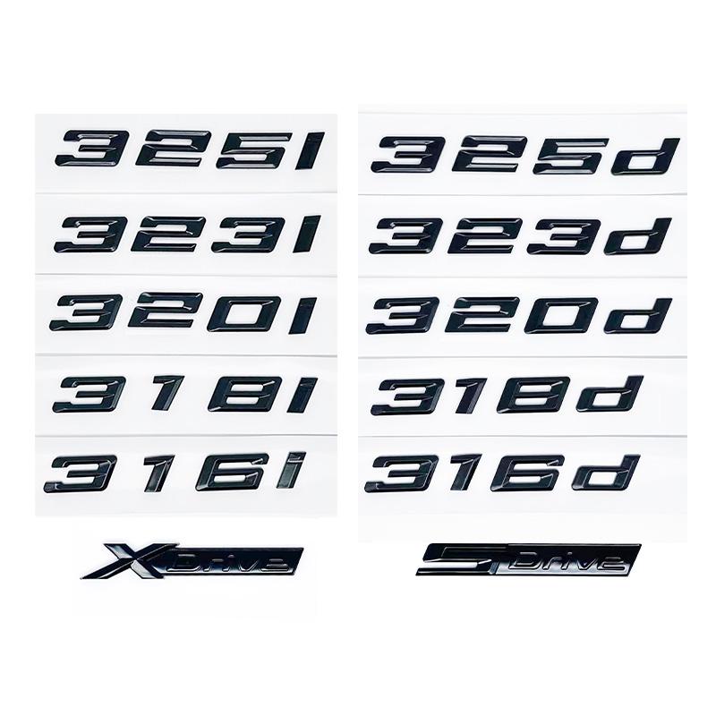 Glossy Black GT ABS Alphanumeric Emblem for BMW 3 Series E46 E90 F30 - 320i 320d 325i 325d 330i XDrive Trunk Logo Sticker