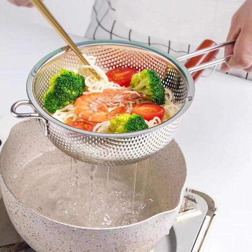 Filtr ze stali nierdzewnej o drobnych oczkach z pojedynczym uchwytem Durszlak kuchenny Sitko Stojak do suszenia nad zlewem na owoce warzywa makaron kluski