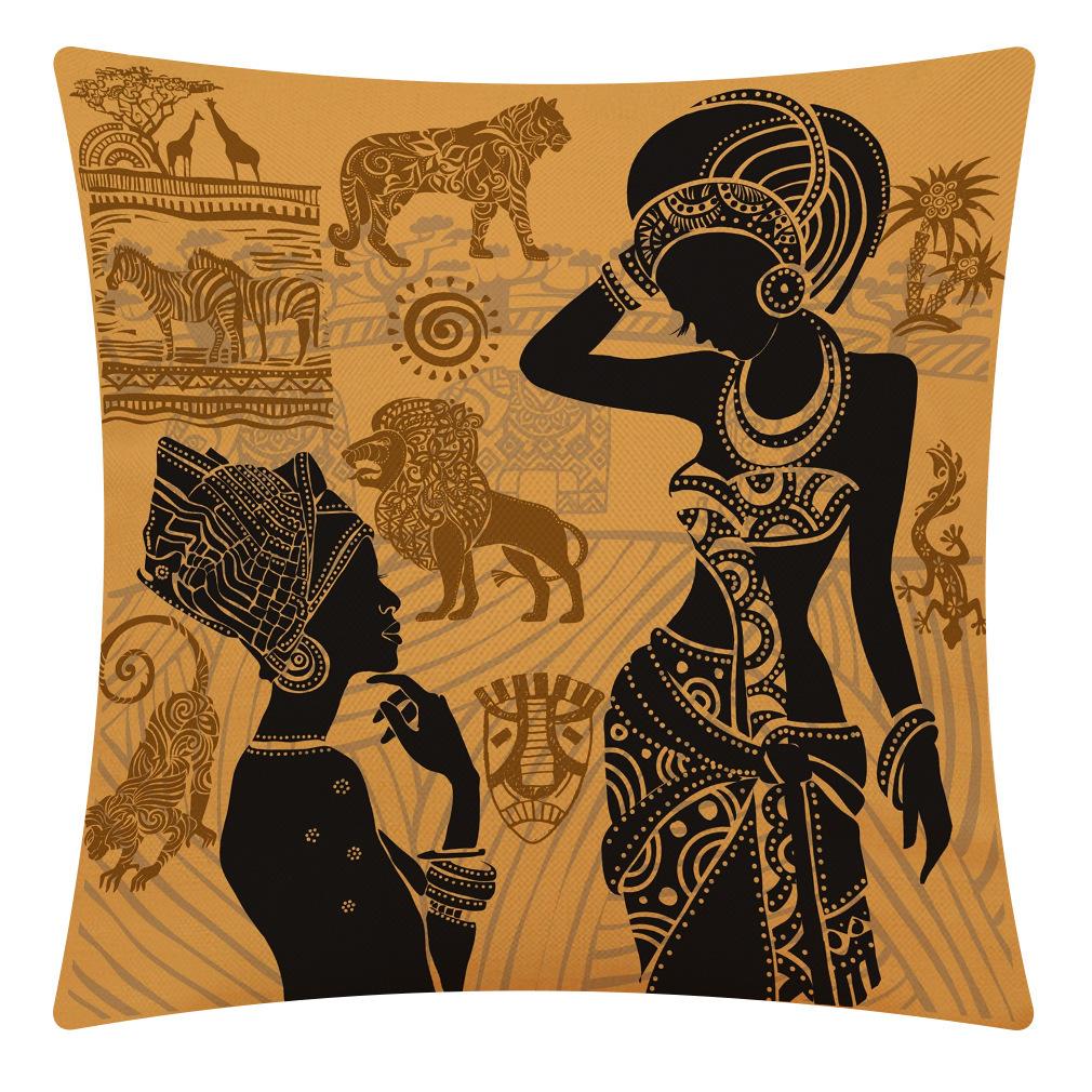 New African Woman Linen Pillow Cover Car Pillow Home Sofa Back Linen Style