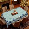 Round Table Tablecloth European Style Fabric, Blue Christmas Print Table Cloth, Snowman Reindeer Rectangle And Round Table Cloth