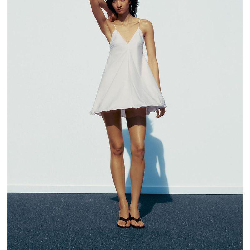 Spring and Summer New Women's Clothing Trench Coat Fabric Patchwork Lining Plastic Hem V Neck Short Dress 2786002