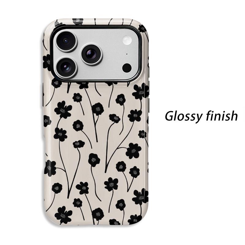 Delicate Organic Black Cream Floral Stem Pattern Art Film Aesthetic Protective Shockproof Bumper Phone Shell Cover For iPhone 14 15 16 Pro Max Plus