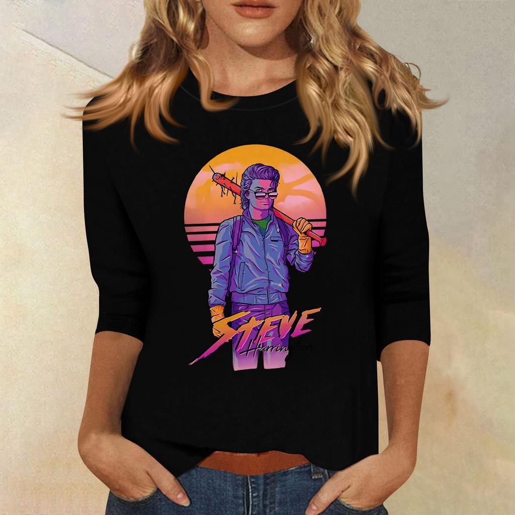 3/4-Ärmel Oberteile für Damen T-Shirt Lässig Print Oberteile T-Shirt Rundhals Pullover Bluse