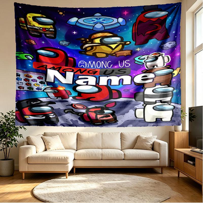 Custom Name Personalized Among Us Print Tapestry, Wall Art Decor, Bedroom, Dorm, Apartment, LivingRoom, Party Backdrop, Gift for Birthday