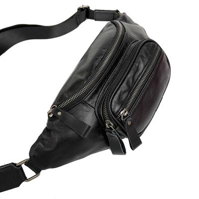 Fashion Internet Celebrity Fanny Pack High Quality First Layer Cowhide Black Fanny Pack Genuine Leather Satchel Men'S Genuine Leather Fanny Pack