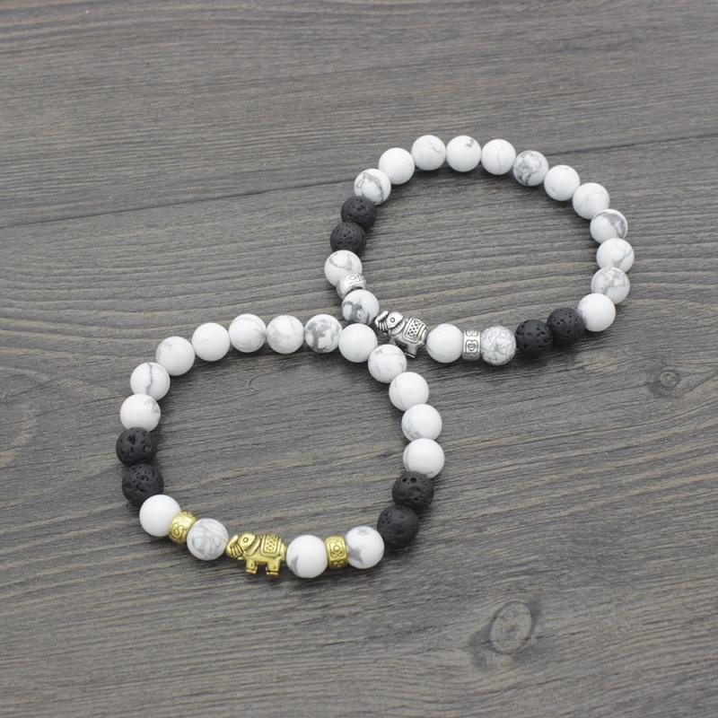 White Turquoise Elephant Bracelet - 8mm Jewelry Accessory