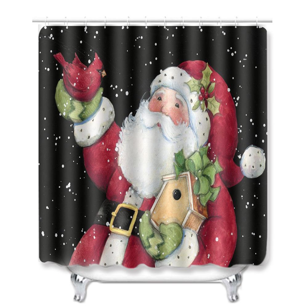 Christmas Shower Curtain Floor Mat Combination Four-Piece Set Bathroom Non-Slip Mat Toilet Absorbent Door Mat Carpet