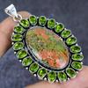 Natürlicher Unakit, Peridot Edelstein 925 Sterling Silber Schmuck Anhänger 2,64" ETC-13790