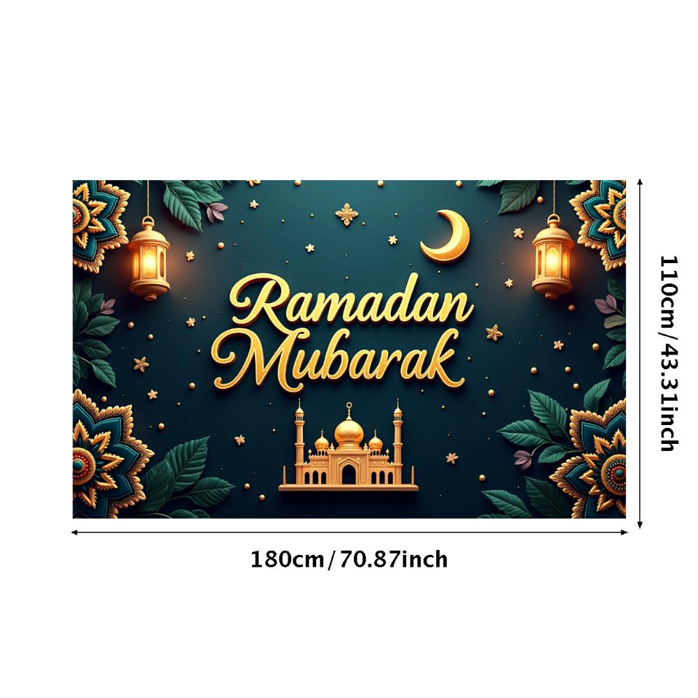Ramadan Mubarak Banner Backdrop Lanterns Crescent Stars Mosque Party Celebration Ramadan Kareem Photography Decorations Props