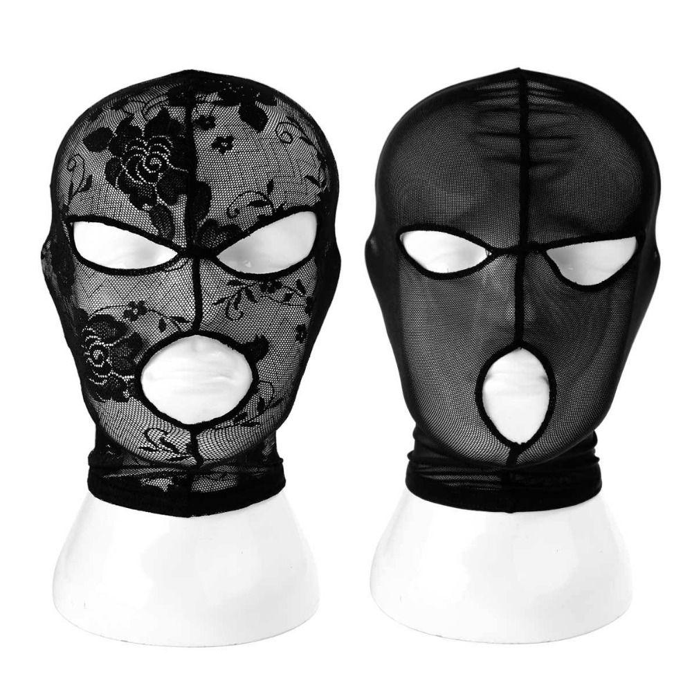 Sexy Black Lace Mask See-through Full Face Hood Fashion Cosplay Headgear  Parties
