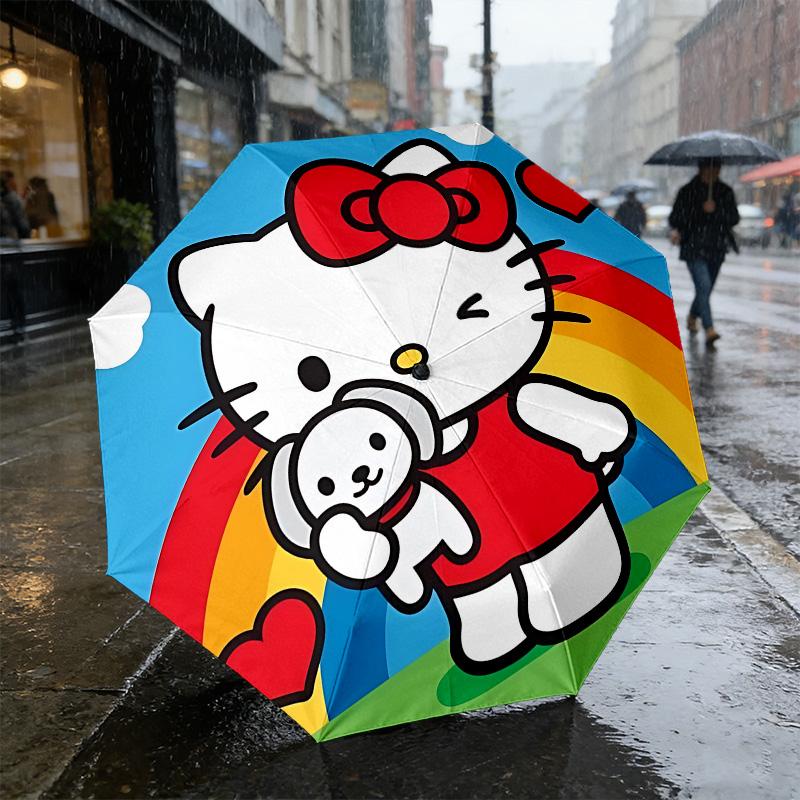Hello Kitty 8 Ribs 3Fold Black Glue Uv Protection Umbrella Sun Protection Rainproof Compact Folding Umbrella For Travel Daily Use C923552