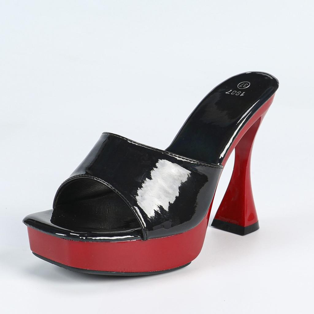 12CM Sexy Car Model Fashionable Transparent Nightclub Thick Heel Crystal Square Head Non-slip Rhinestone LFD