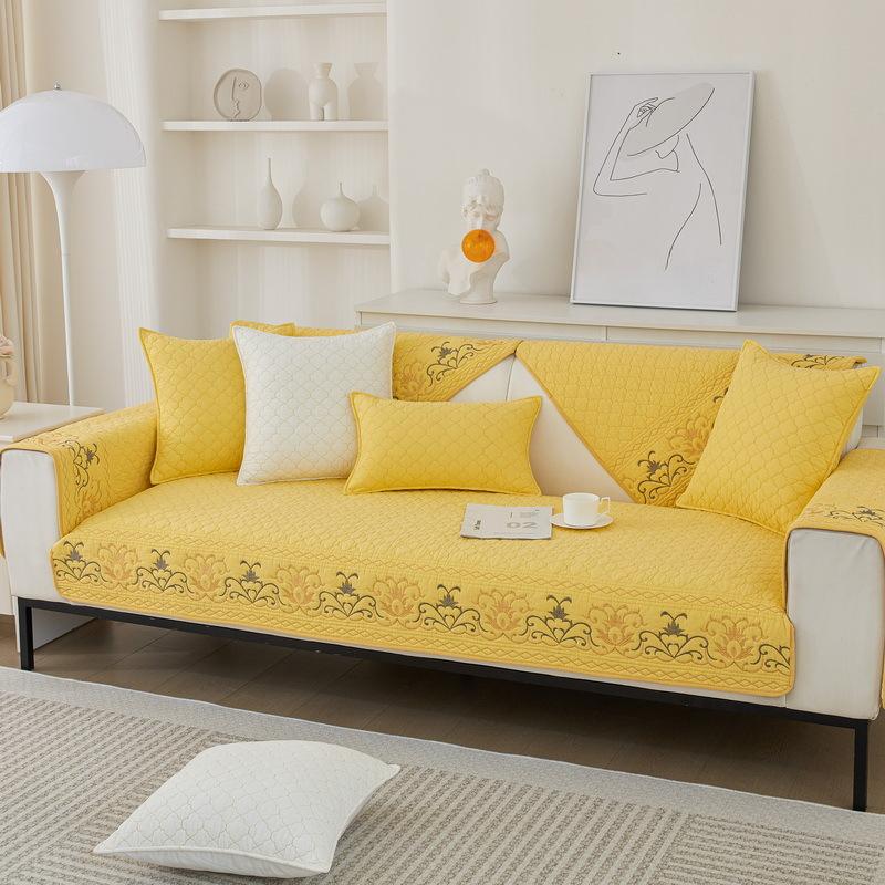 Nordic Ins Color Embroidered Washed Cotton Sofa Cushion Non-slip Sofa Cover Four Seasons Universal Cushion Cover