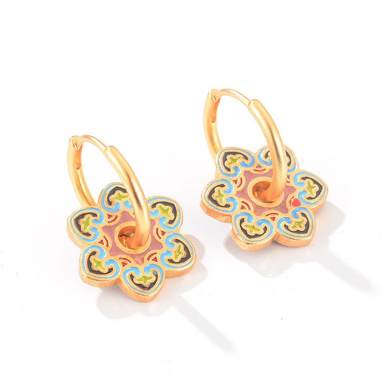 Elegant New Chinese Enamel Dripping Oil High-end Floral Niche Ear Buckle Design Light Luxury Simple Women's Earrings