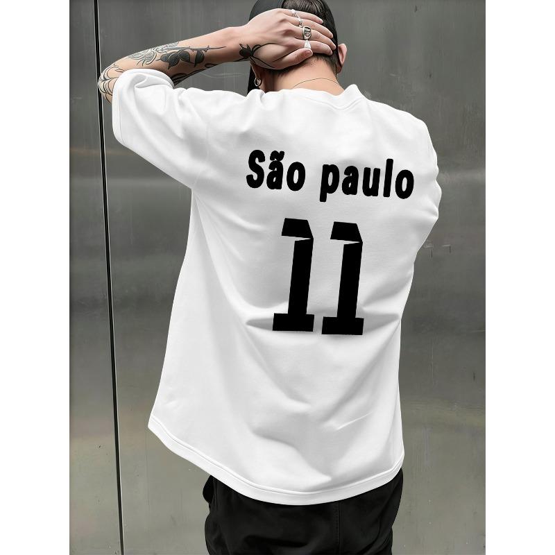 

Men S T-Shirt Featuring Football Elements, a Versatile Trendy Piece for Men, Suitable for Wearing at Outside, with São Paulo 11 Printed on The Back S