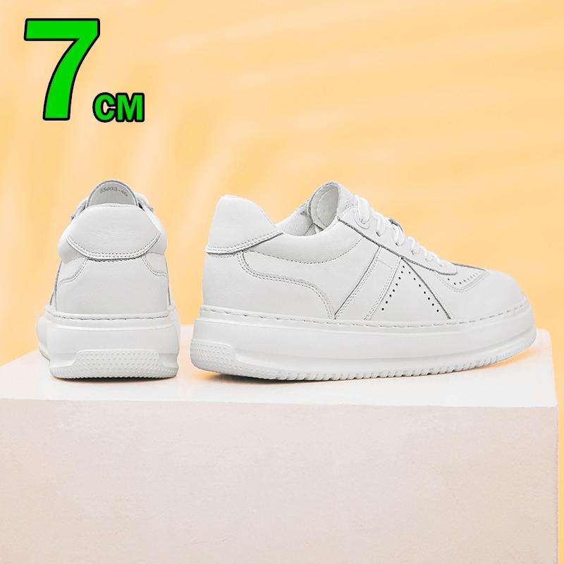 Scarpe Casual da Uomo in Vera Pelle con Rialzo Integrato 7CM Sneakers Traspiranti Comode Scarpe Sportive Rialzanti Bianche