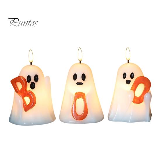 Safe Decorative Night Lights Halloween Ghost Flameless Candle, Cute Holding BOO Letter Tealight, Kid Friendly Gifts Battery Operated LED Flickering