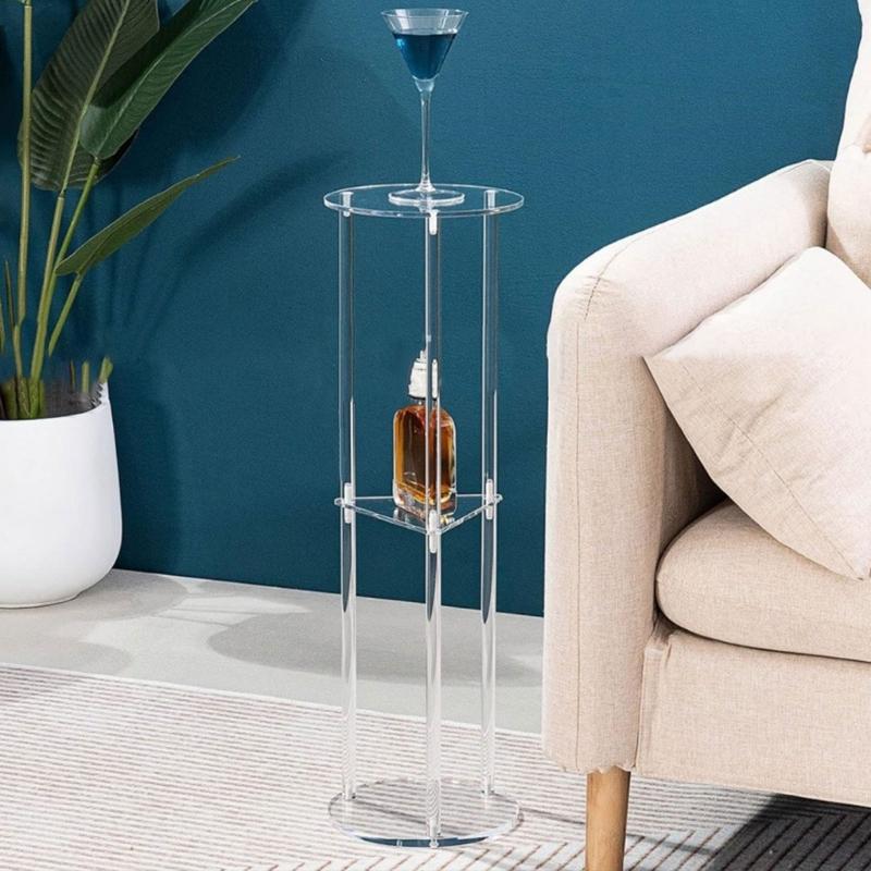 Portable 3 Layers Acrylics Round Table for Contemporary Home Decoration Easy to Use and Space Saving Organization
