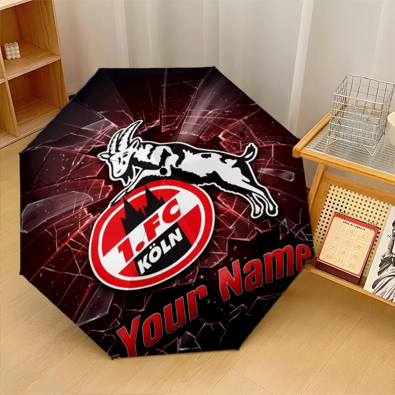 FC Köln Automatic 3‑Fold Umbrella 8‑Rib Windproof Folding Umbrella Sun Rain Protection For Outdoor Travel Daily Use