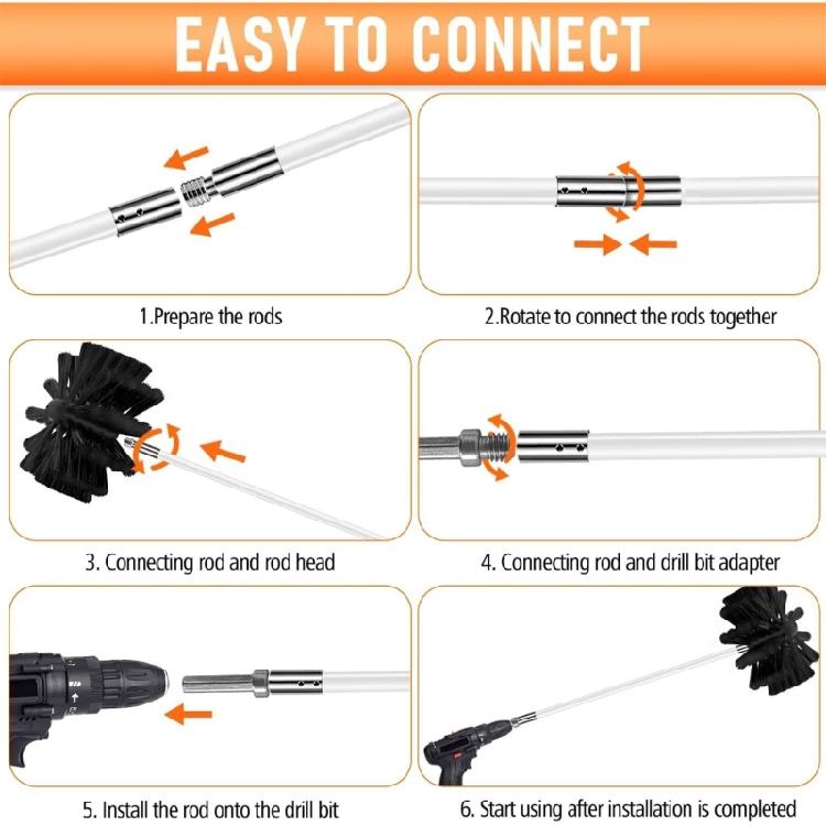 360 Degree Rotating Chimney Brush Kits with Flexible Rods for Effective Cleaning of Pipes Vents Home Professional Use