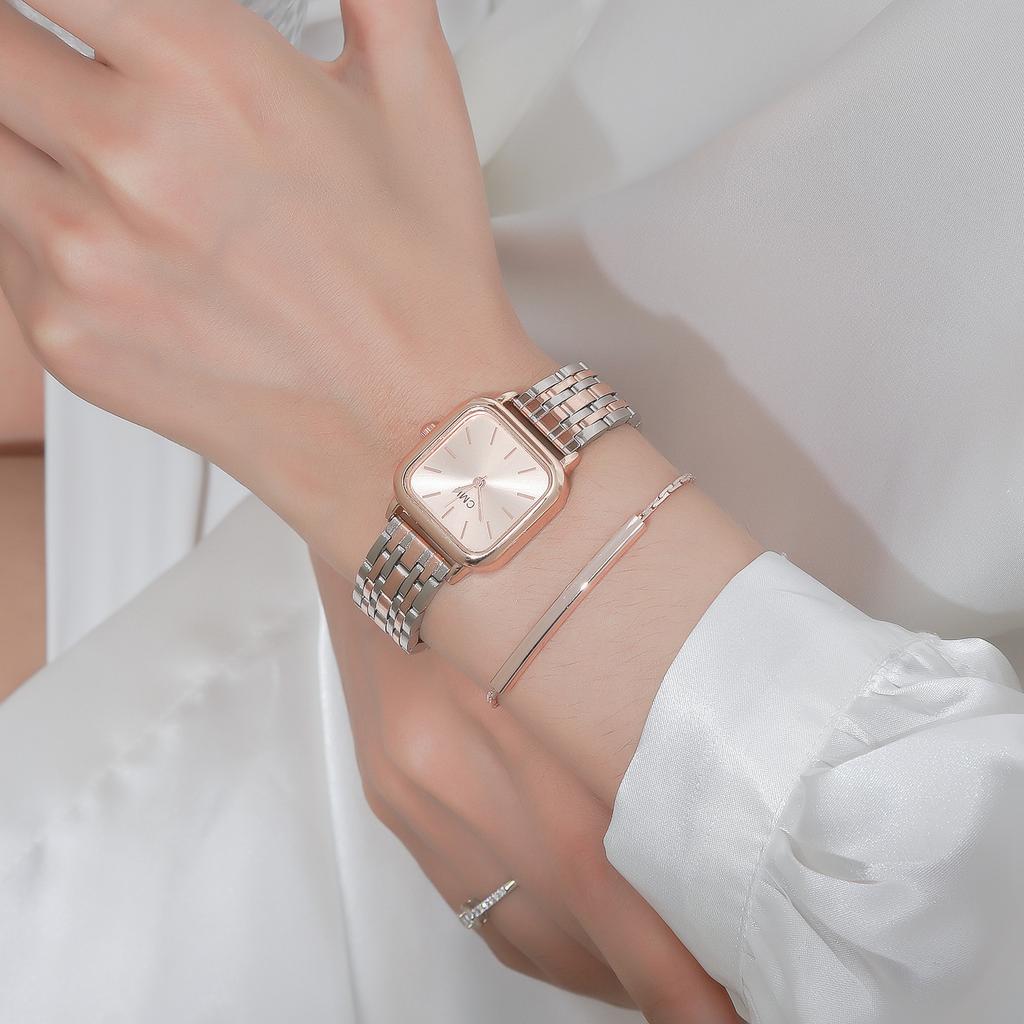 2pcs Fashion Women Watches Casual Square Dial Business Quartz Wristwatches Steel Chain Reloj Mujer Girls Clock Gift Wholesale