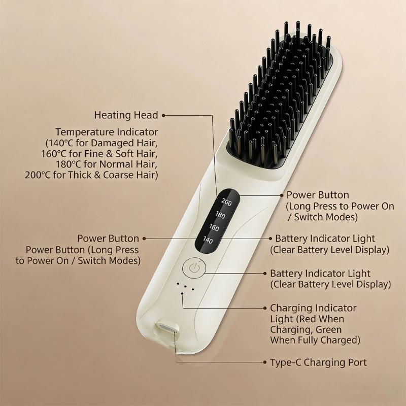 Portable Straightening Comb With Auto Shut Off Feature And Ceramic Coated Plates For Damage Free Hair Care