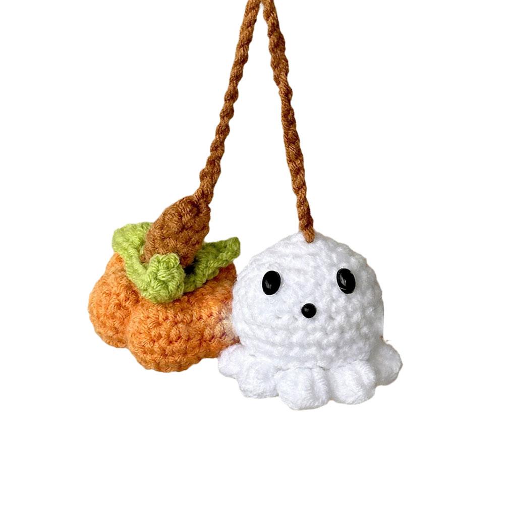 Halloween Crochet Pumpkin And Ghost  Tree Ornaments Small Hanging Ghost Charms Car Pendant Decoration Holiday Party Home Decors