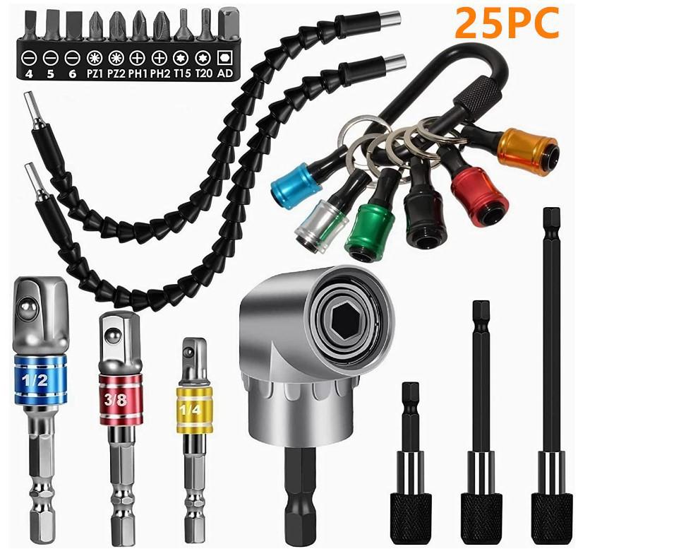 18-Piece Flexible Shaft Screwdriver Bit Extension Set (60, 100, 150mm) with Conversion Joint Rods.