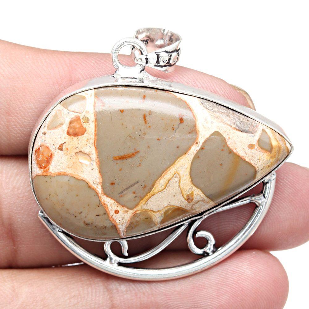 Necklace Bird Eye Jasper Gemstone Gift For Her Silver Jewelry 1.75"
