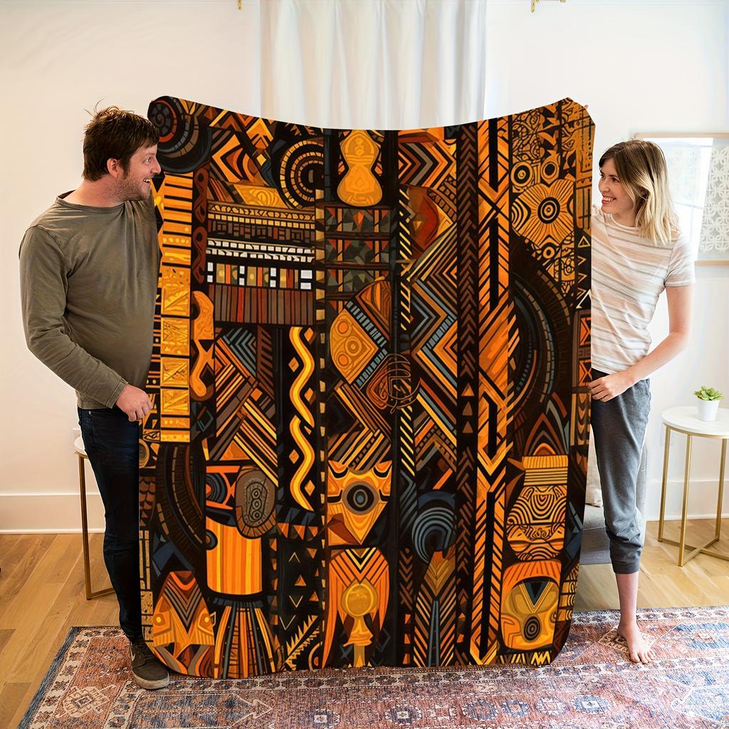 Abstract Geometric Fleece Blanket Tribal Pattern Print Throw Soft Warm All Season Bedding Home Decor Gift