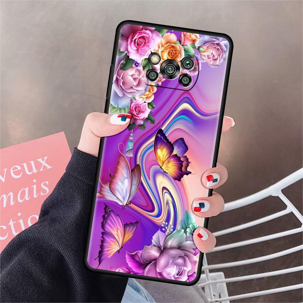 Hülle für Xiaomi Mi Poco X3 NFC X4 Pro F3 F4 GT M4 M3 F1 C40 11 Lite 11T Weiche Silikon-Funda-Telefonabdeckung Diamant Blume Schmetterling