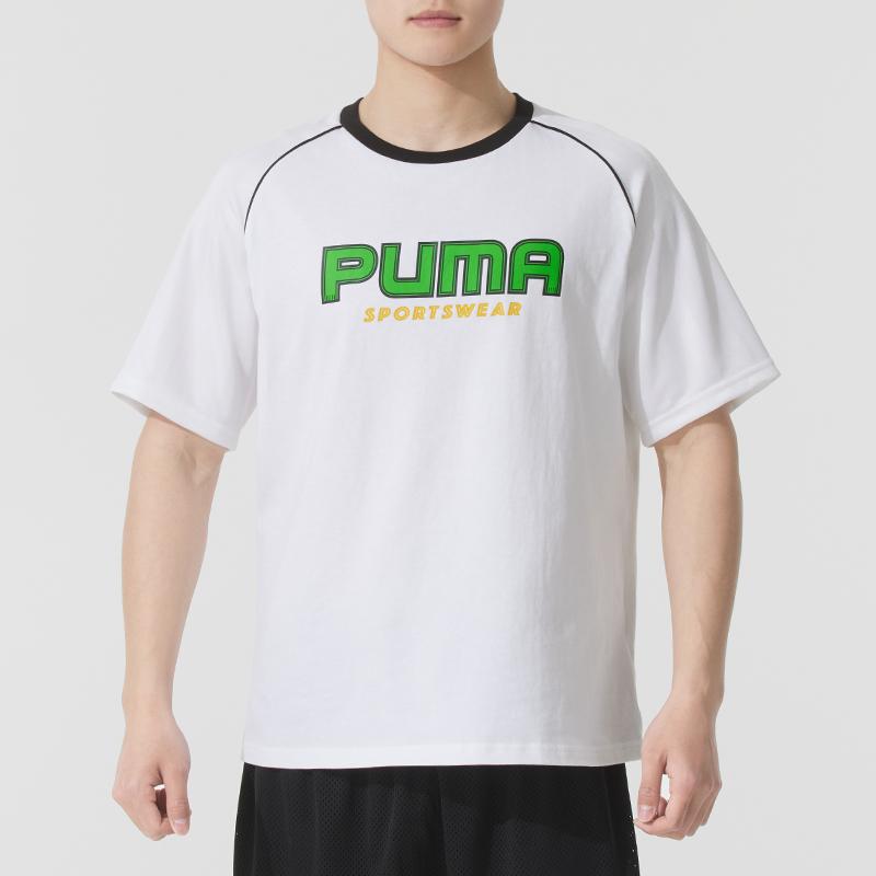 Puma Ss25 Letra Gola Redonda Respirável Manga Curta Raglan Camiseta Unissex Camiseta Branca 631723-02