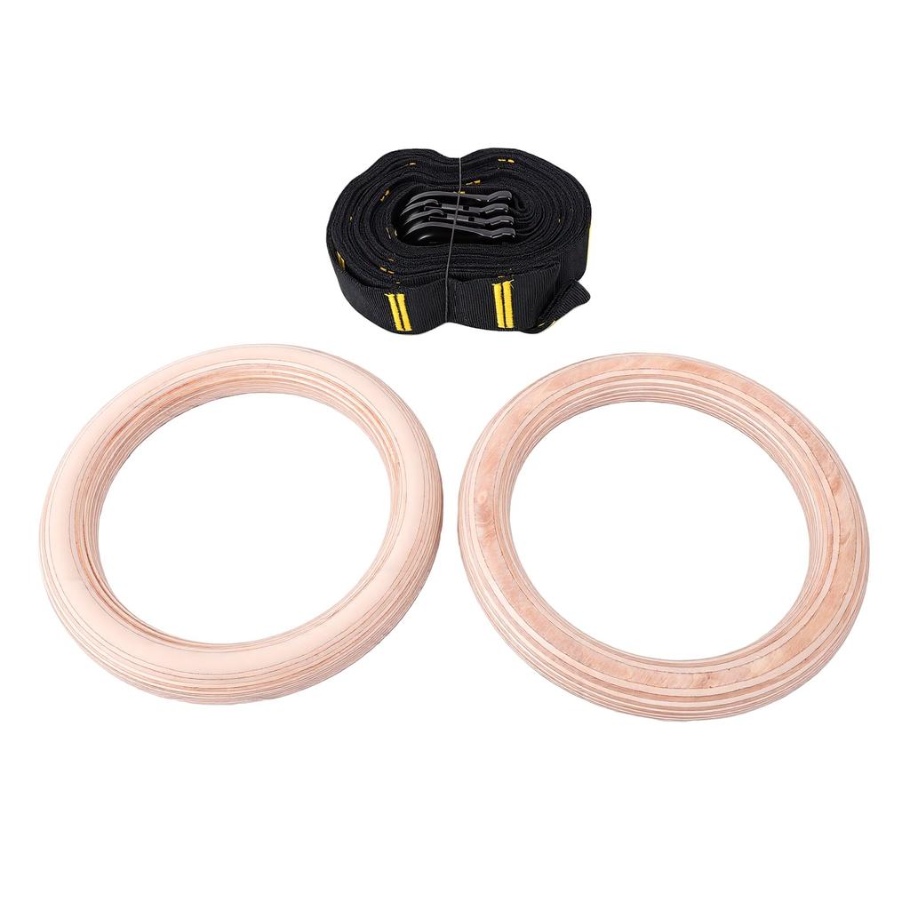 Anelli da Ginnastica Regolabili a Doppio Strato con Cinghie Numerate Anelli in Legno per Trazioni per Palestra Domestica Anello in Legno da 32 mm + Giallo da 38 mm