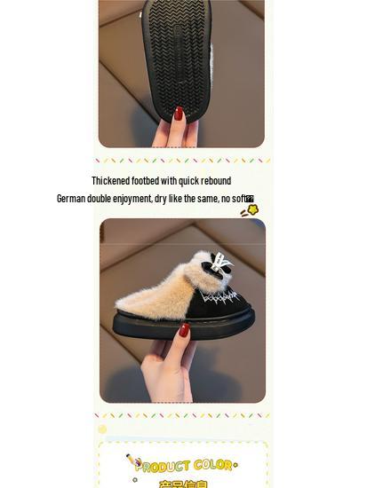 2024 Winter Cotton Shoes for Girls - Thick Warm Indoor/Outdoor Slippers for Medium To Large Babies - Year of the Horse Design