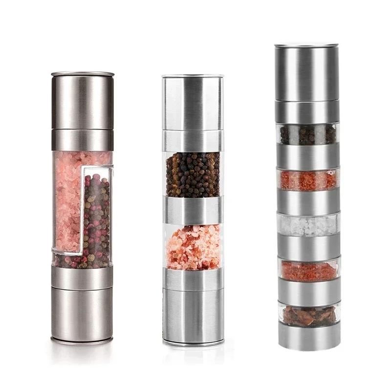 Pepper Grinder 2 in 1 Stainless Steel Manual Spice Salt and Pepper Mill Kitchen Tools Accessories for Cooking