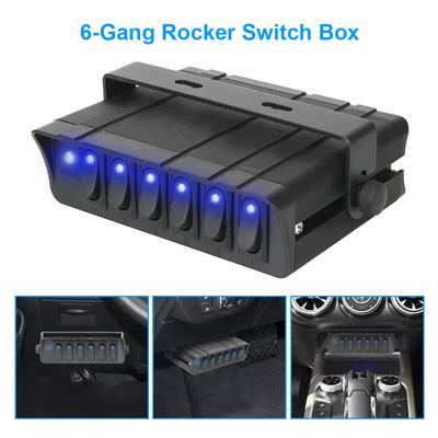 With LED Light Indicator Toggle Switch Panel For Boat Truck JEEP Offroad RV 40A 12V Car Fuse Box Rocker 6 Gang Buttons Aluminum