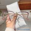 Trendy Retro Cat Eye Frame Women New Korean Style Sweet Decor Glasses Non-prescription Semi-Rimless Po Pink Eyewear