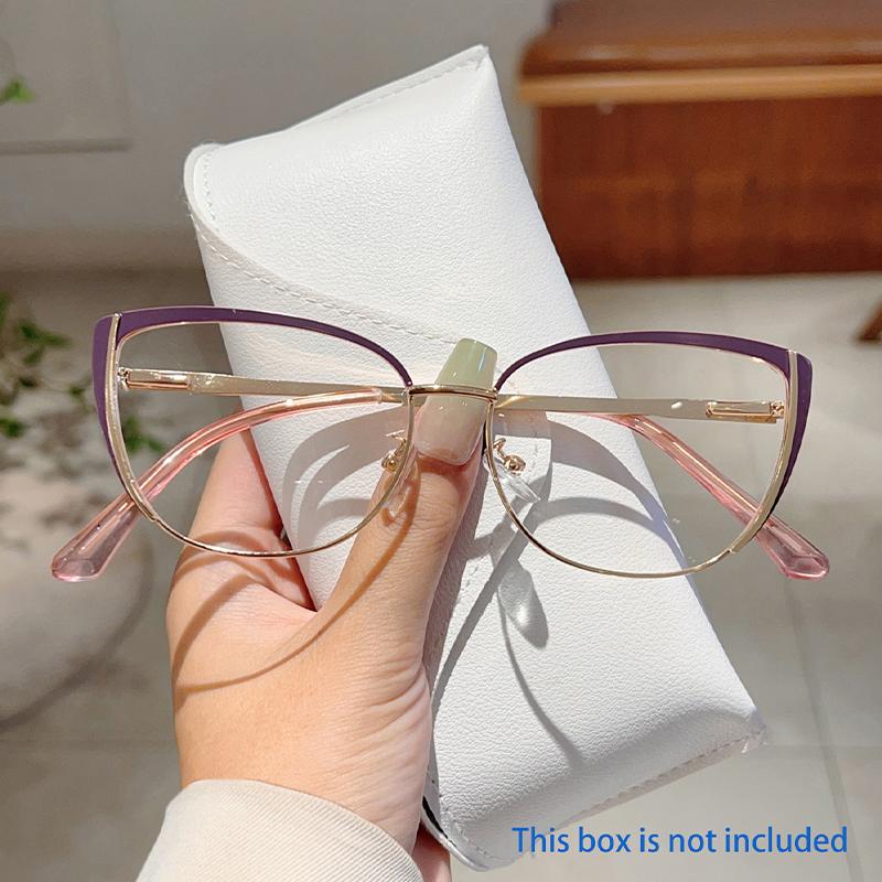 Trendy Retro Cat Eye Frame Women New Korean Style Sweet Decor Glasses Non-prescription Semi-Rimless Po Pink Eyewear