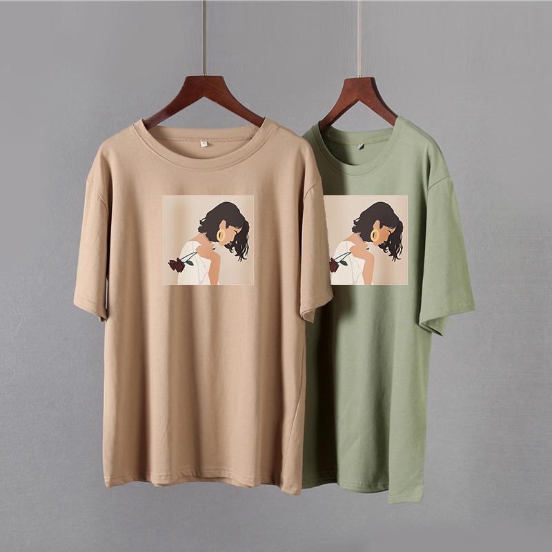 Hirsionsan Aesthetic Cartoon Printed T Shirt Women Summer Loose Casual Clothes Ladies Elegant Harajuku Graphic Tees Cotton Female Tops