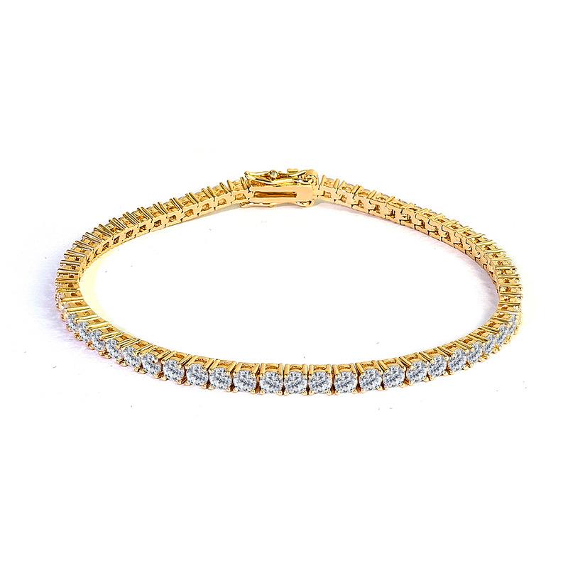 European and American 2mm Zircon Bracelet Single Row Full Diamond Hip Hop Tennis Chain 18K Copper Plated Real Gold Jewelry