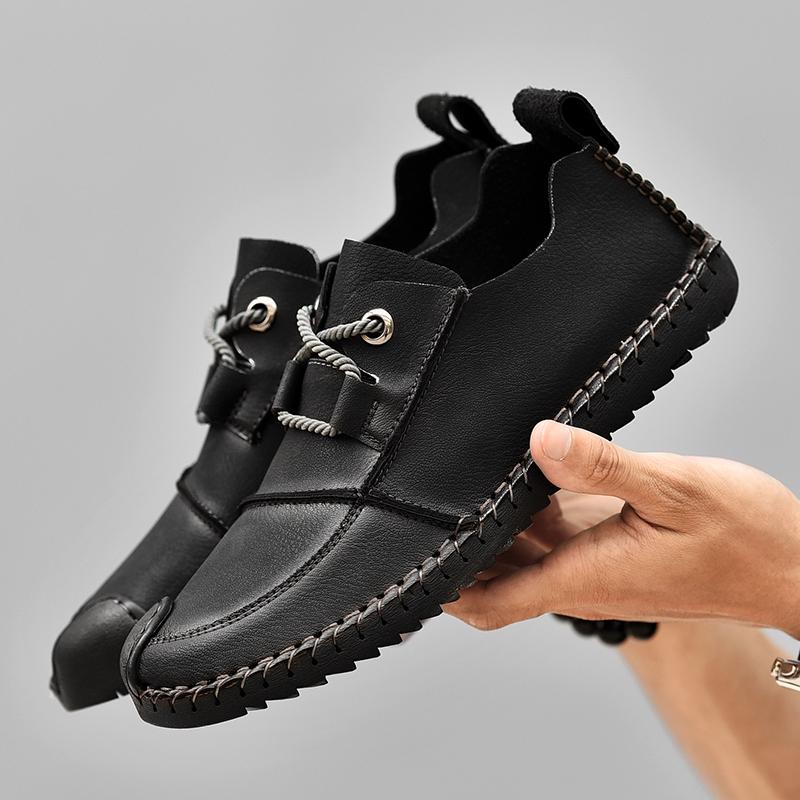 

Four Seasons New Men s Comfortable Soft Bottom Handmade Stitching Leather Shoe Brand Men Lightweight Casual Sports Shoes 48 чёрный